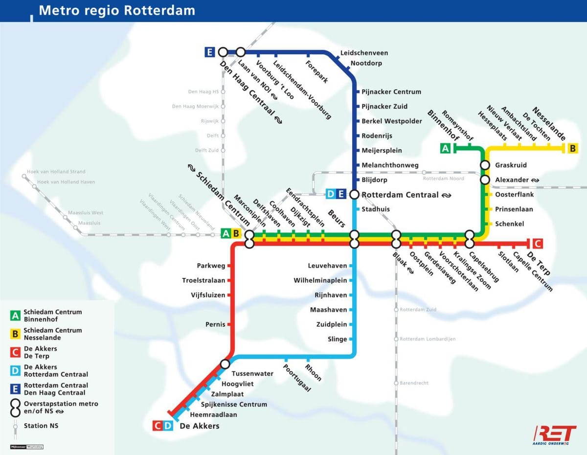 Karta över tunnelbanan Rotterdam, nederländerna