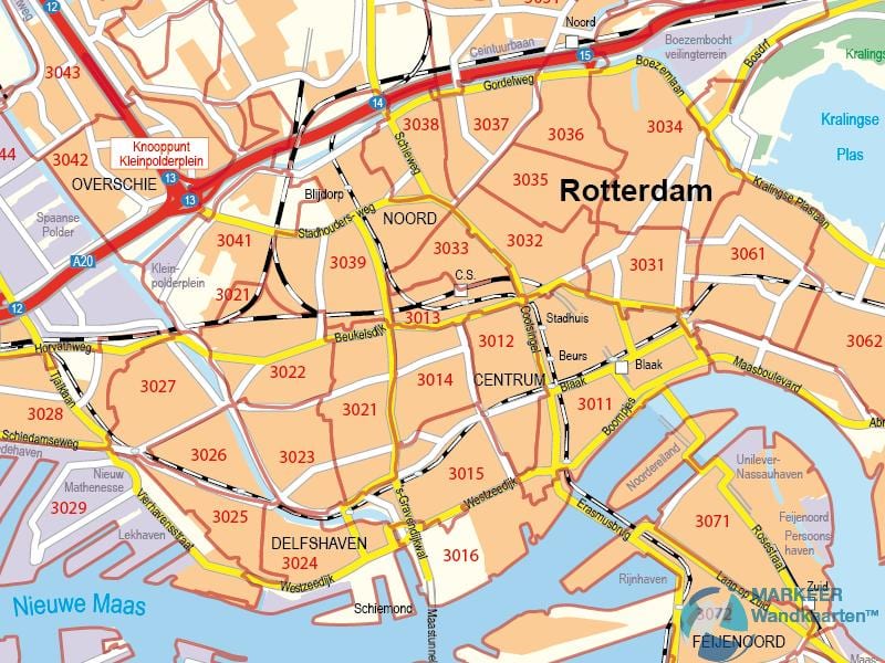 Karta över Rotterdam postnummer 