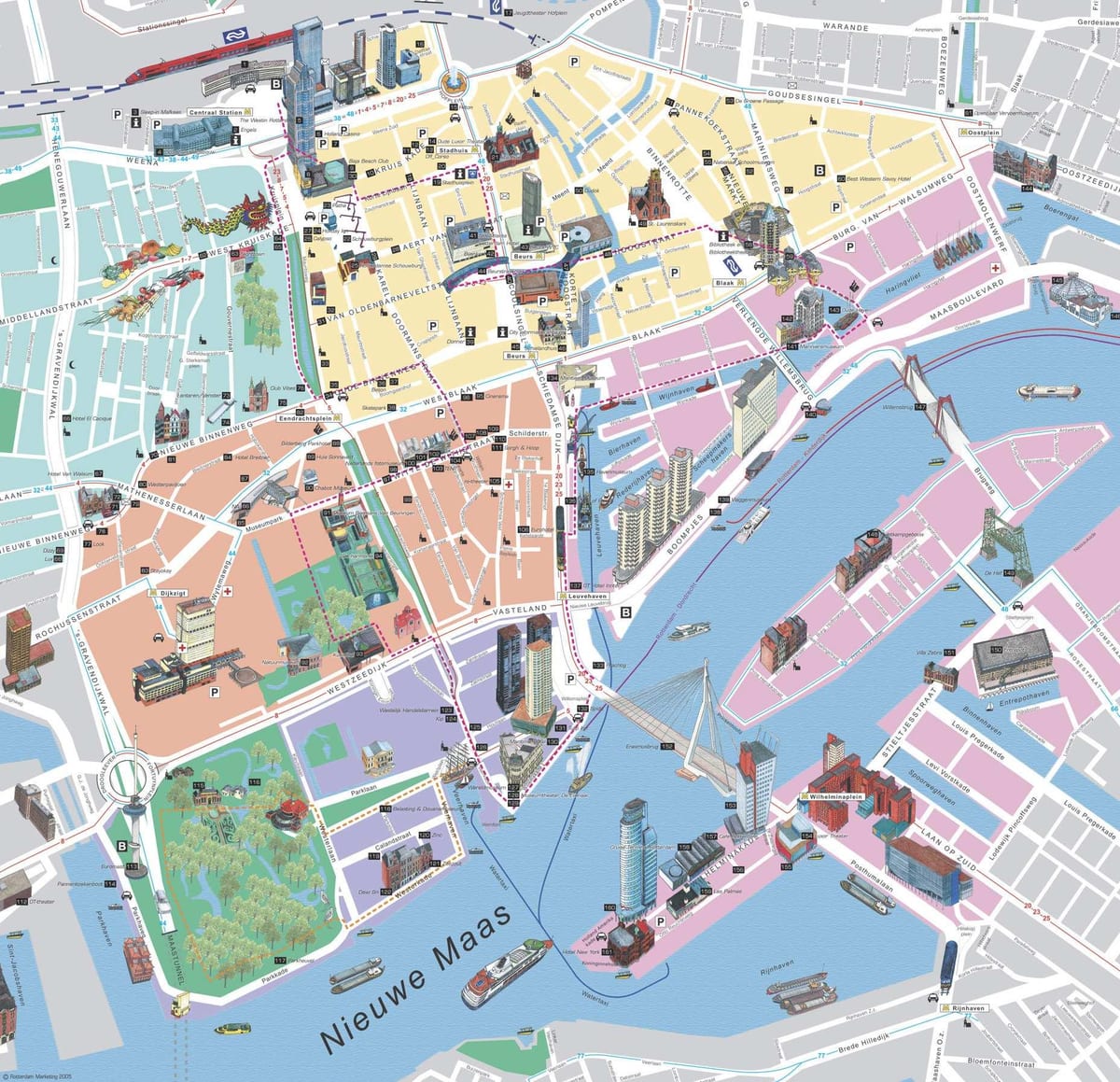 Karta över Rotterdam sightseeing 