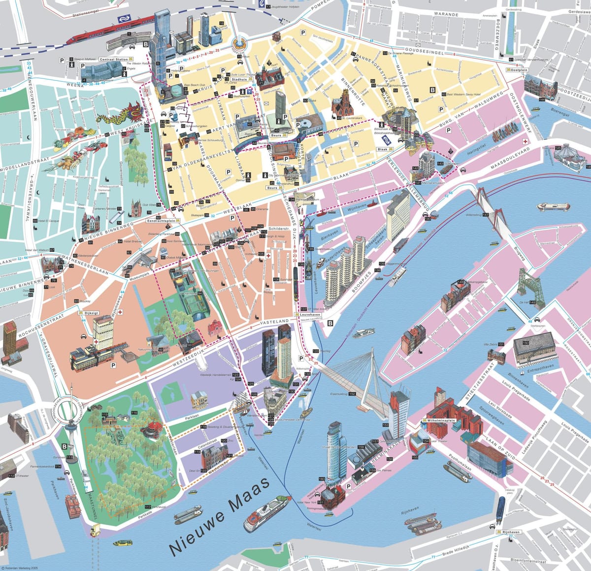 Karta över Rotterdam turistattraktioner 