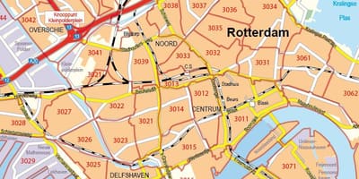 Karta över Rotterdam postnummer 